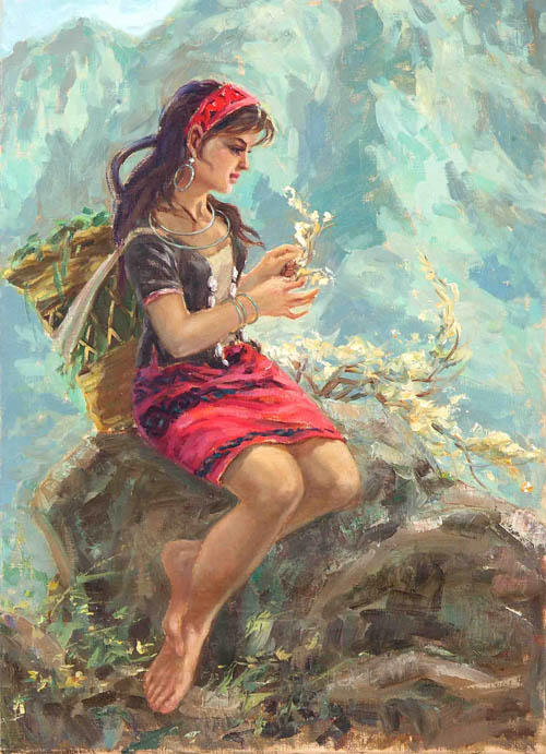 黄剑培黎族姑娘油画